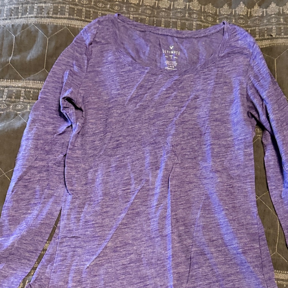 American Eagle Outfitters Heathered Purple Long Sleeve Tee